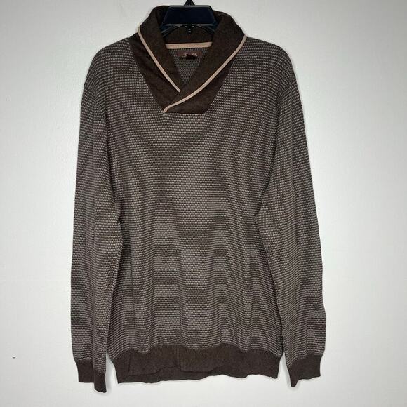 NWT Tasso Elba Men’s Shawl Neck Collar Sweater Brown Pullover XL 100% Cotton - Picture 1 of 7